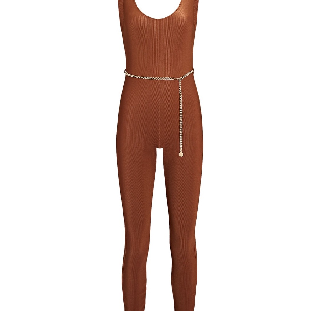 WeWoreWhat Ribbed Scoop Jumpsuit with Chain Belt Small NEW